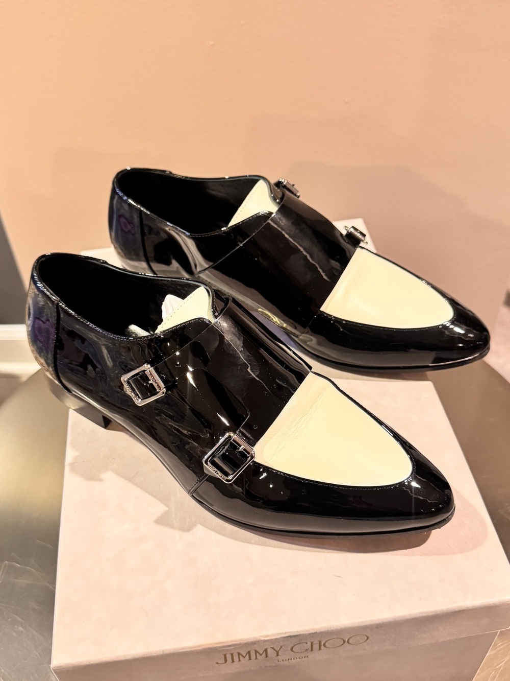 Jimmy Choo Black & White Patent/Textured Leather Shoes – Size 37.5 - Picture 3 of 7